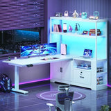 L Shaped Standing Desk, Reversible Computer Office Desk with Drawers & Hutch,