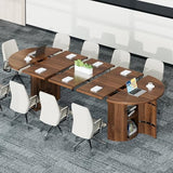 Conference Table for 4-10, 43-95 Inch Fluted Oval Meeting Room Table with Storage, 3 Leaf, Space Saving Circle Desk for Office
