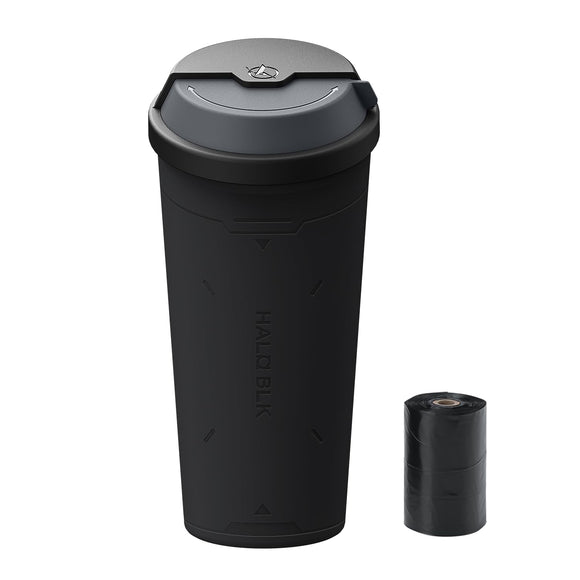 HALOBLK Car Trash Can [Space Exploration Edition] with 180° Rotating Lid, Comes with 15 Trash Bags, Black HALOBLK