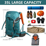 MIVENTO 35L Hiking Backpack - Water-Resistant Nylon Bag with Top Flap Cover, Camping Travel Daypack for Men Women ﻿ (Green)