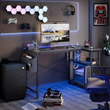 Small L Shaped Desk with Power Outlets - 40 inch Gaming Corner Computer Desk Writing Table, Black