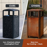 Commercial Trash Can with Lid, Heavy Duty Waste Container with Stone Panels,Removable Metal Inner Bucket