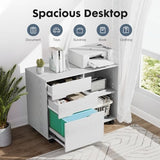 DUMOS Lateral File Cabinet with 3 Drawers Rolling Filing Cabinets Under Desk Storage Printer Stand Wood Organizer, White