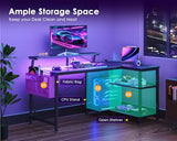 ODK 40 Inch Gaming Desk with USB Power Outlets and LED Lights, Reversible L Shaped Computer Desk, Black