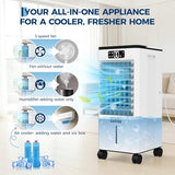 Portable Air Conditioners, 3-in-1 Evaporative Air Cooler with Touch Screen & Remote, 1.84Gal Cooling Fan, 3 Speeds & 3 Modes, 12H Timer, Includes 4 Ice Packs & Rolling Casters for Home, Office