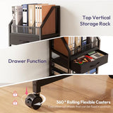 9-Tier Rolling File Cart - Paper Organizer with Drawer and Trays, Wood Desk Office Organizer