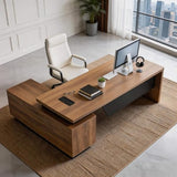 Retractable L-Shaped Executive Desk, Modern Office Desk