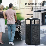 Commercial Trash Can with Lid, Heavy Duty Waste Container with Stone Panels,Removable Metal Inner Bucket