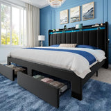Allewie King Size Bed Frame with 2-Tier Storage Headboard & 2 Large Drawers