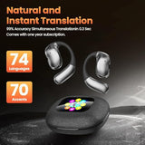 AI Translator Earbuds Real-Time 180 Languages 8 Offline Modes OWS Touchscreen HD Sound iOS Android Compatible Long Battery Life Ideal for Travel Business Black