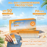 50PCS Mini Sunscreen Bulk, Travel Size Sunscreen SPF 50+, Sunscreen Packets, Bulk Mini Sunscreen for Face & Body, Lightweight, Waterproof & Non-Greasy, Perfect for Thank You Gifts & Beach Must Haves