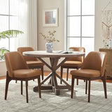 VKNOW Dining Chairs Set of 4, Faux Leather Wooden Kitchen Chairs, Brown