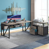 L Shaped Desk with Drawer Cabinet, 63" Executive Computer Desk and lateral File Cabinet, 2 Piece Home Office Furniture (Gray, 63 inches)
