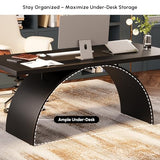 Executive Desk, Black Top Desk Modern Home Desk with Arched Design Legs for Study, Office
