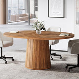 Oval Conference Table, 55.11 Inches Wood Meeting Table for 6 People, Rustic Meeting Seminar Boardroom Table with Wood Base (Brown)