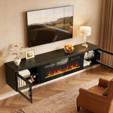 70" Floating TV Stand with 36" Electric Fireplace, Black & Black