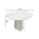 Montary 53” Modern Round Dining Table for 4-6 People, Minimalist Artificial Marble Kitchens Table with Beige Plywood PU Base, Snow Mountain White Sintered Stone Top Dining Room Table