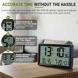BGYTWEYTD Atomic Clock Alarm Clock with Backlight, 8.7″ Battery Powered Clock Auto DST Self-Setting, Digital Wall Clock with Indoor Temperature Humidity, Snooze for Bedroom Office