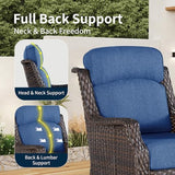 AOGROD Outdoor Wicker Swivel Rocker Chair with 6-Inch Thick Cushions, High Back Patio Glider Chair, 360° Swivel & Rocking Motion for Porch, Deck, Balcony, Poolside, Brown/Blue