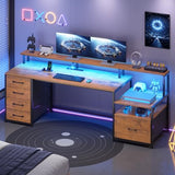 SEDETA Home Office Desk with File Drawer & Power Outlet, 66'' Computer Desk with 5 Drawer, Storage Shelves