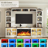 OneBlis 98" Farmhouse TV Stand with 36" Electric Fireplace, Bookshelves