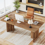 63-inch Executive Desk, Vintage Home Office Computer Desk with Large Tabletop, Walnut Brown