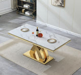 HomVent 68''Gold Faux Marble Dining Table Set with 6 Beige Velvet Chair