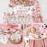 My First Rodeo Decorations Girl,220pcs Western Cowgirl First Rodeo Birthday Decorations Girl Plates and Napkins Cups Banner Backdrop Tablecloth Cake Topper Balloon for Rodeo Theme Party Decorations