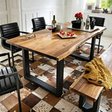 Wood Dining Room Table，Rustic Live Edgesolid Wood Farmhouse Kitchen Table