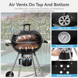 GREEN PARTY 22 inch Kettle Charcoal BBQ Grill with Wheels, Portable Charcoal Grill with Porcelain-Enameled Lid & Ash Catcher, Black