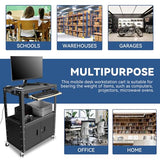 Auto Dynasty Height Adjustable Rolling AV Cart with Locking Storage Cabinet and Pullout Keyboard Tray (Black)