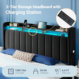 Allewie King Size Bed Frame with 2-Tier Storage Headboard & 2 Large Drawers