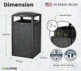 Alpine Industries 40 Gallon Commercial Outdoor Trash Can, Metal with Removable Bin & Locking Lid (Black, Grey Stone)