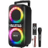 Party Speaker Dolphin Bluetooth SP-2080RBT - Dual 8” Woofers, Wireless Mic, Deep Bass & LED Lights with USB/SD, Rechargeable Battery – Huge Bluetooth Party Speaker for Indoor & Outdoor Use - Black
