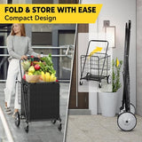 Heavy Duty Utility Cart with Double Basket & Removable Waterproof Liner with Lid for Laundry