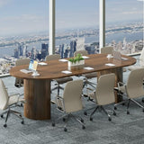 Conference Table for 4-10, 43-95 Inch Fluted Oval Meeting Room Table with Storage, 3 Leaf, Space Saving Circle Desk for Office