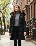 Venustas Women's Long Down Coat with Detachable Faux Fur Hood, Water-Repellent Winter Puffer Parka Jacket