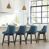 CHITA 26" Counter Height Swivel Bar Stools, Blue Faux Leather, 4-Pack
