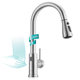 Touchless Kitchen Faucet with Pull Down Sprayer Brushed Nickel, Side Motion Sensor Kitchen Touchless Faucet with Water Line | Two Control Modes kicimpro