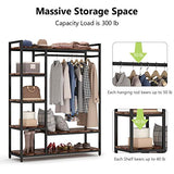 LITTLE TREE Free Standing Wood Closet Clothes Rack,Heavy Duty Grament Rack with Shelves,Hanging Racks for Clothes Clothing Rack for Bedrom,Wardrobe Closet Organizer,350 lb Capacity,Rustic