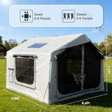 8㎡ Luxury Inflatable Camping Tent for 3–8 People, White Thickened Oxford Fabric with Black Coating, UV-Resistant 4-Season Family Inflatable House with Chimney Port and Transparent Skylight