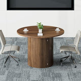 Conference Table for 4-10, 43-95 Inch Fluted Oval Meeting Room Table with Storage, 3 Leaf, Space Saving Circle Desk for Office