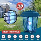 Flowtron Bug Zapper, 1 Acre of Outdoor Coverage with Powerful 40W Bulb & 5600V Instant Killing Grid, Electric Insect, Fly & Mosquito Zapper, Made in The USA - Blue Color