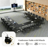 Modular Folding Conference Table Lockable Wheels for Office Classroom