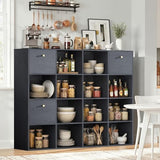 Black Cube Storage Organizer, 16 Open Cubes Bookshelf with 3 Storage Drawers