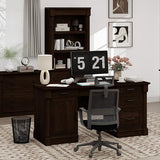 blini Large Farmhouse Executive Desk with Drawers，Wood Computer Desk