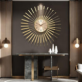 PSYCHE GOD 24 Inch Gold Starburst Wall Clock, Silent Non-Ticking Battery Operated Metal Wall Clock, Mid Century Modern Art Decor Large Wall Clock for Living Room Bedroom Office