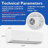 GarveeHome 12000 BTU Mini Split AC/Heating System, 19 SEER2 6-in-1 Inverter Split System Air Conditioners, Ductless Heat Pump Wall Mount AC Unit Cool Up to 750 Sq. Ft, Installation Kits, 230V