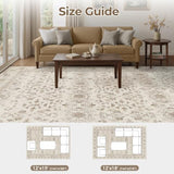 WITSHOCK 12x18 Area Rugs for Living Room Washable Vintage Rug Beige/Brown