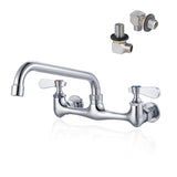 Phivan 8 Inch Center Wall Mount Commercial Sink Faucet - 8" Swivel Spout Utility Faucet, Dual Handle Chrome Brass for Restaurant/Laundry/Utility Room Kitchen Sinks